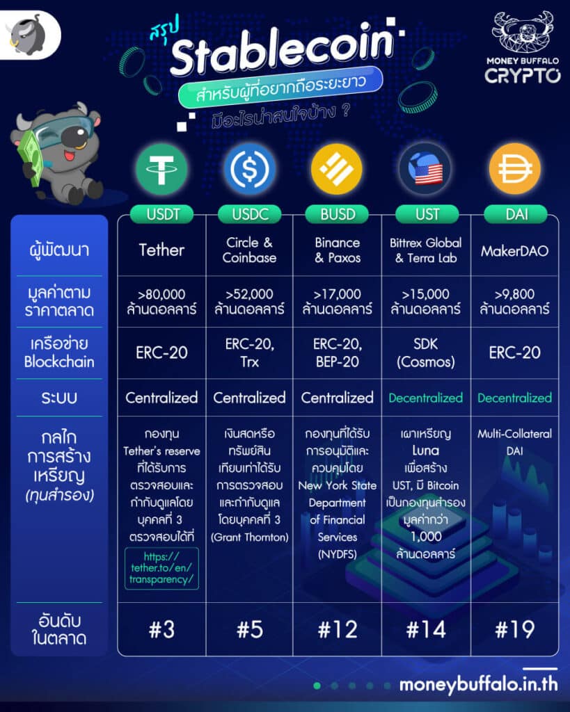 เปรียบเทียบ Stablecoin สำหรับผู้ที่อยากถือระยะยาว มีอะไรน่าสนใจบ้าง ?