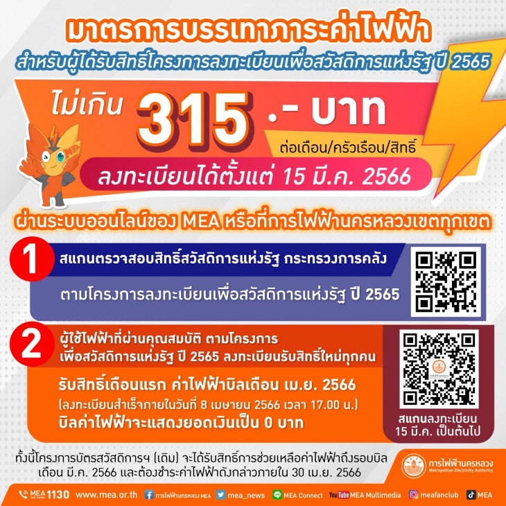 ขั้นตอนลงทะเบียนค่าไฟฟ้าฟรี สำหรับการไฟฟ้านครหลวง