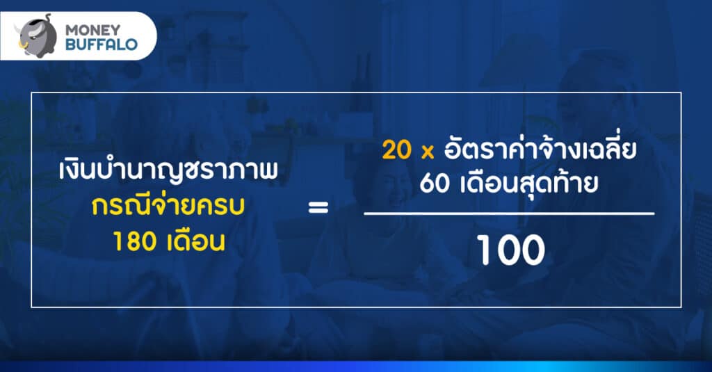 สูตรการคำนวณเงินบำนาญชราภาพกรณีจ่ายครบ 180 เดือน 