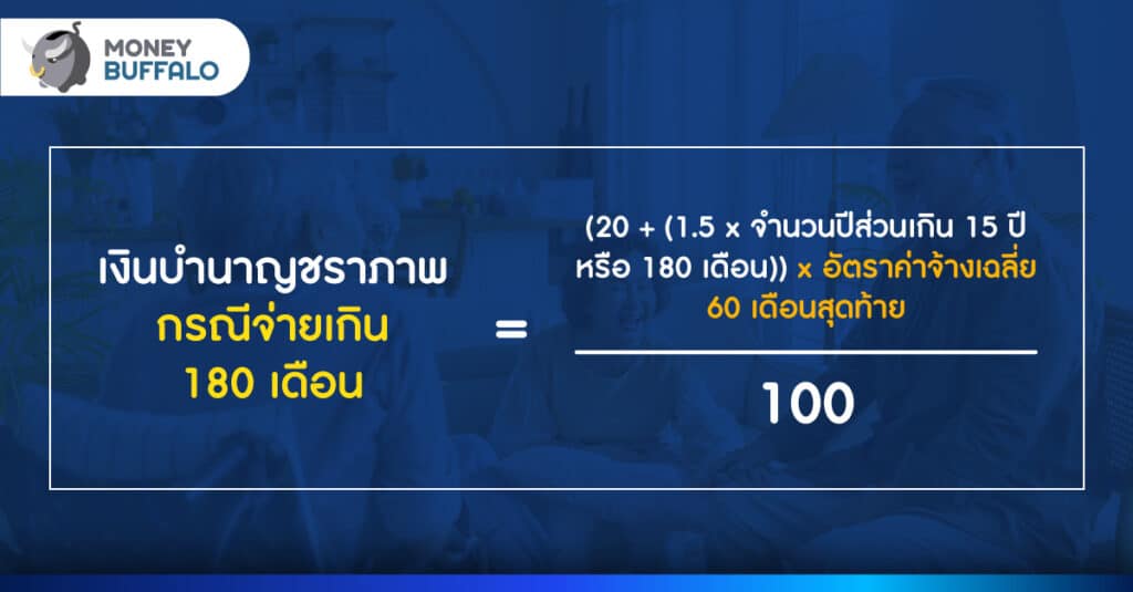 สูตรการคำนวณเงินบำนาญชราภาพกรณีจ่ายเกิน 180 เดือน