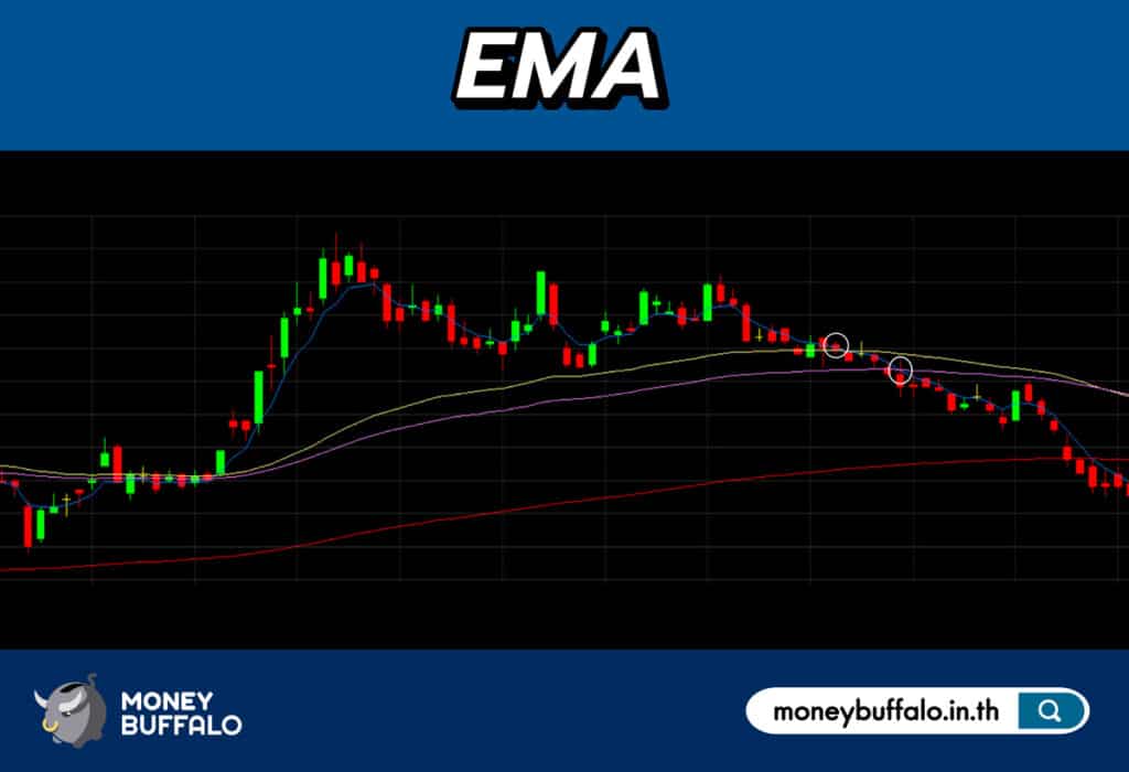 EMA เส้นสั้นตัด EMA เส้นยาวลงด้านล่าง 