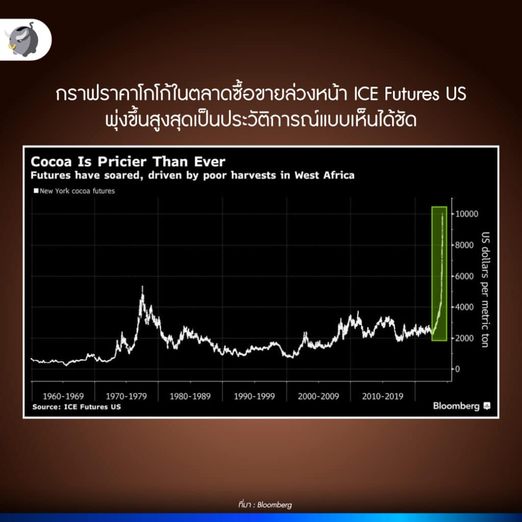 กราฟ ราคาโกโก้ ในตลาดซื้อขายล่วงหน้า ICE Futures US